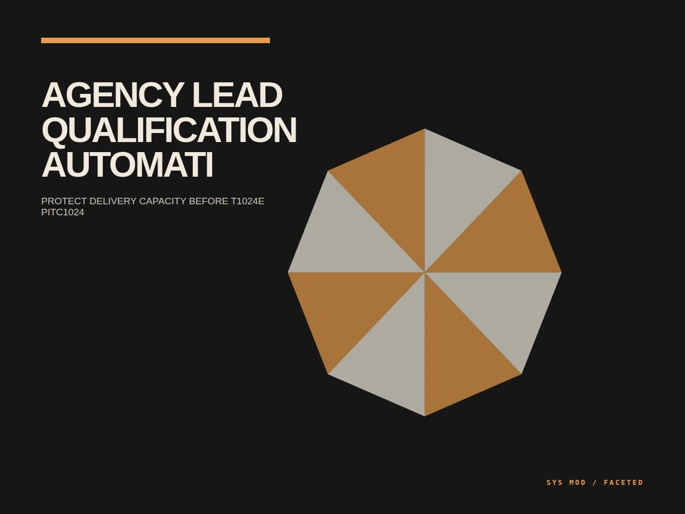Kinetic typography poster showing agency lead fit, delivery capacity, urgency, routing, disqualifiers, and human review