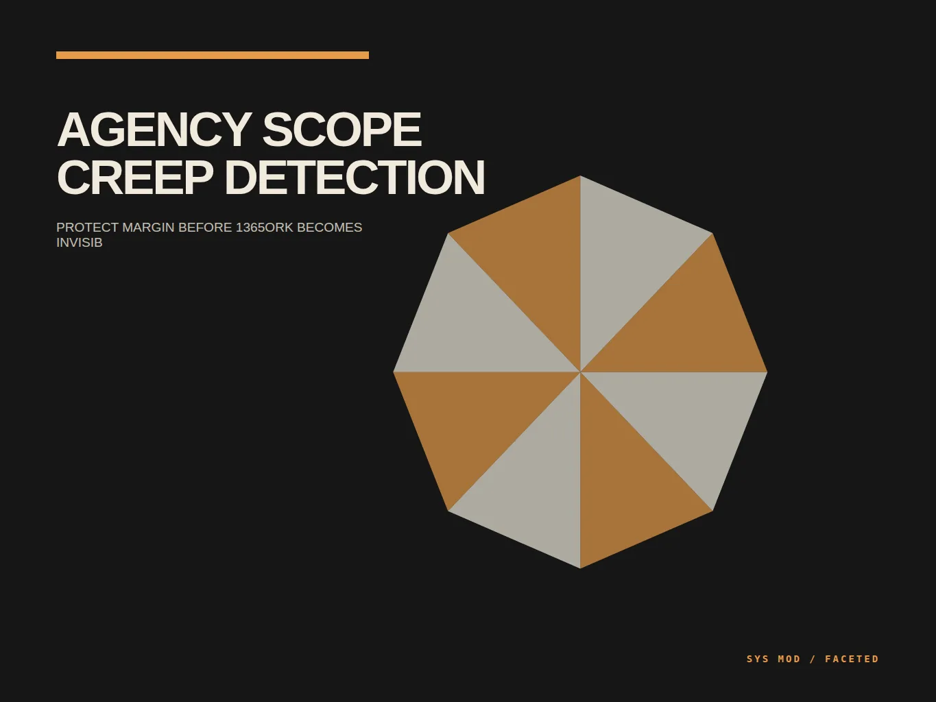 Faceted geometric portrait showing agency scope signals, effort evidence, change decisions, and margin protection