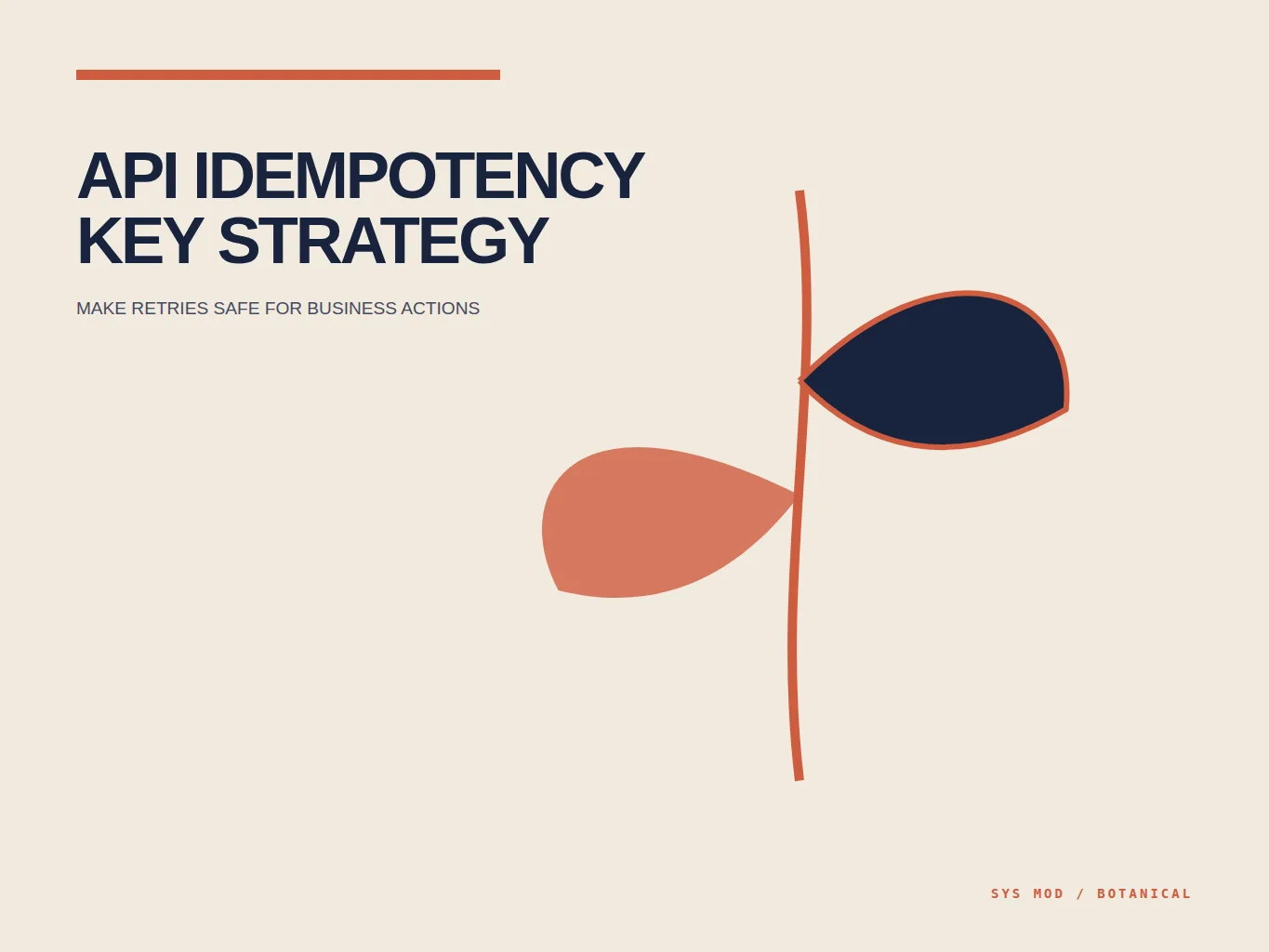 Botanical diagram showing safe API retry branches, idempotency keys, request fingerprints, and preserved responses