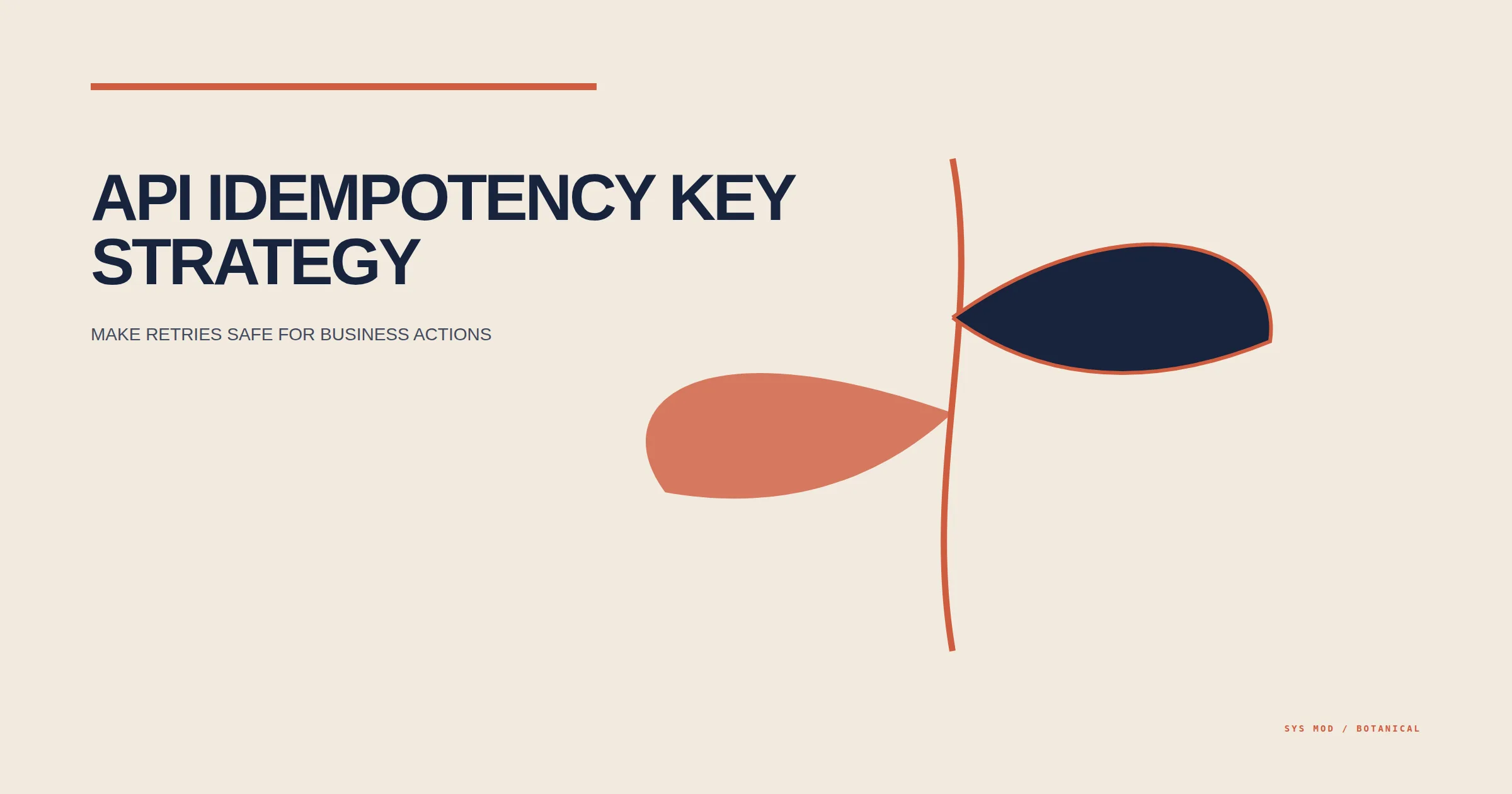 Botanical diagram showing safe API retry branches, idempotency keys, request fingerprints, and preserved responses