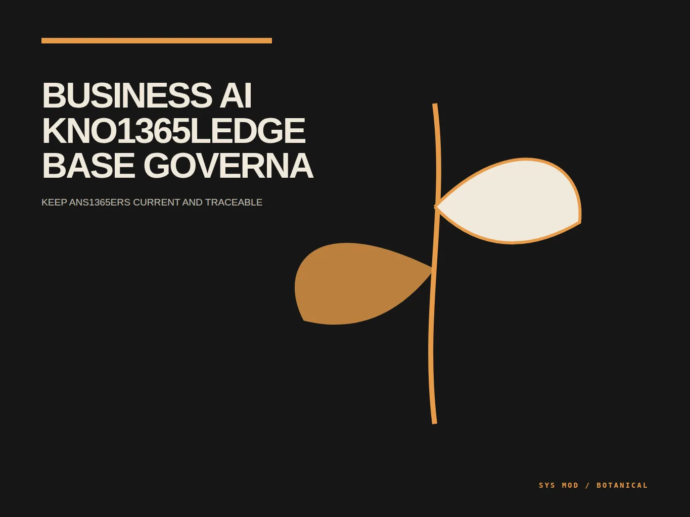 Botanical knowledge system diagram showing business AI sources branching through authority, access, review, correction, and traceability