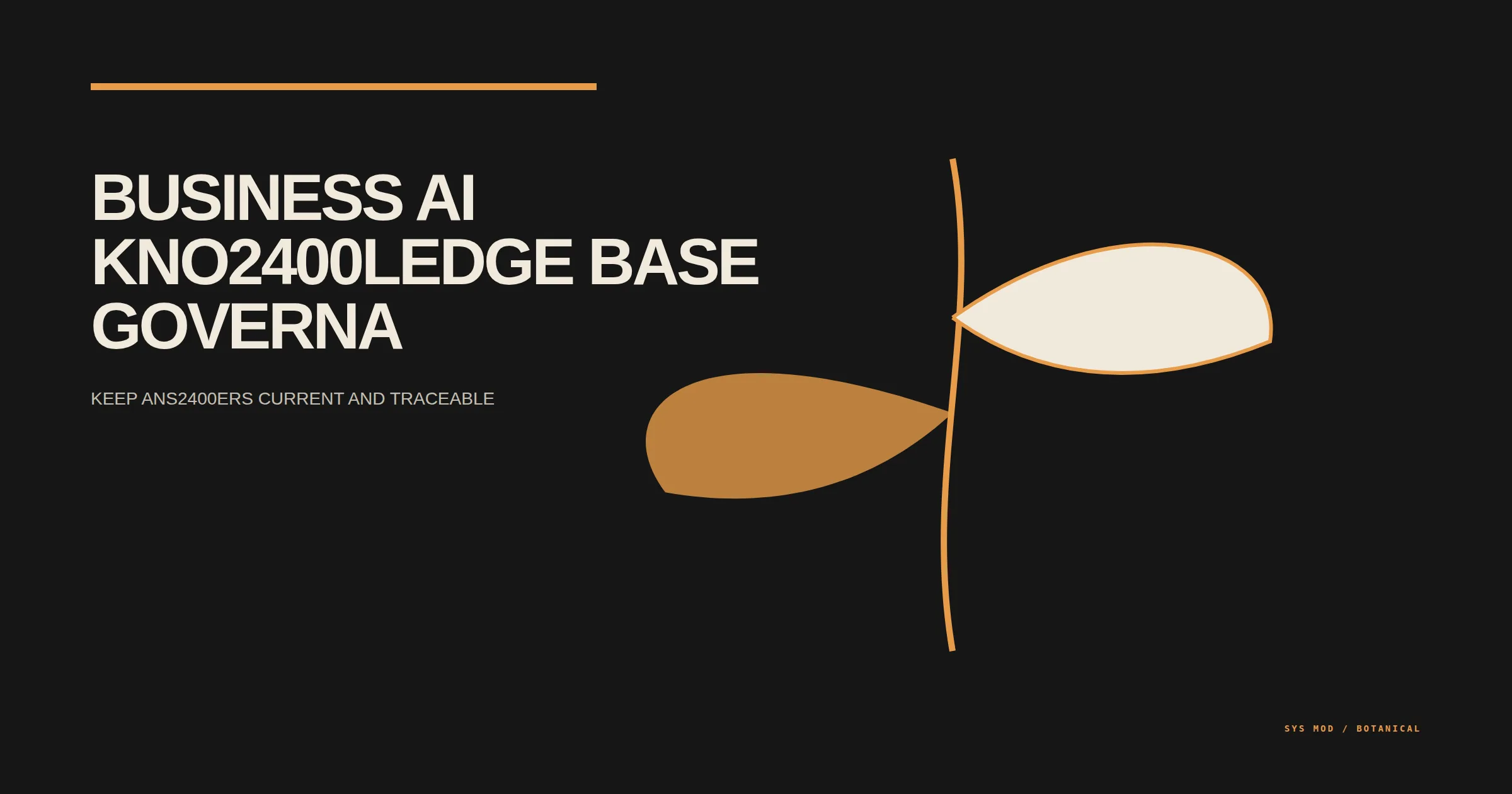 Botanical knowledge system diagram showing business AI sources branching through authority, access, review, correction, and traceability
