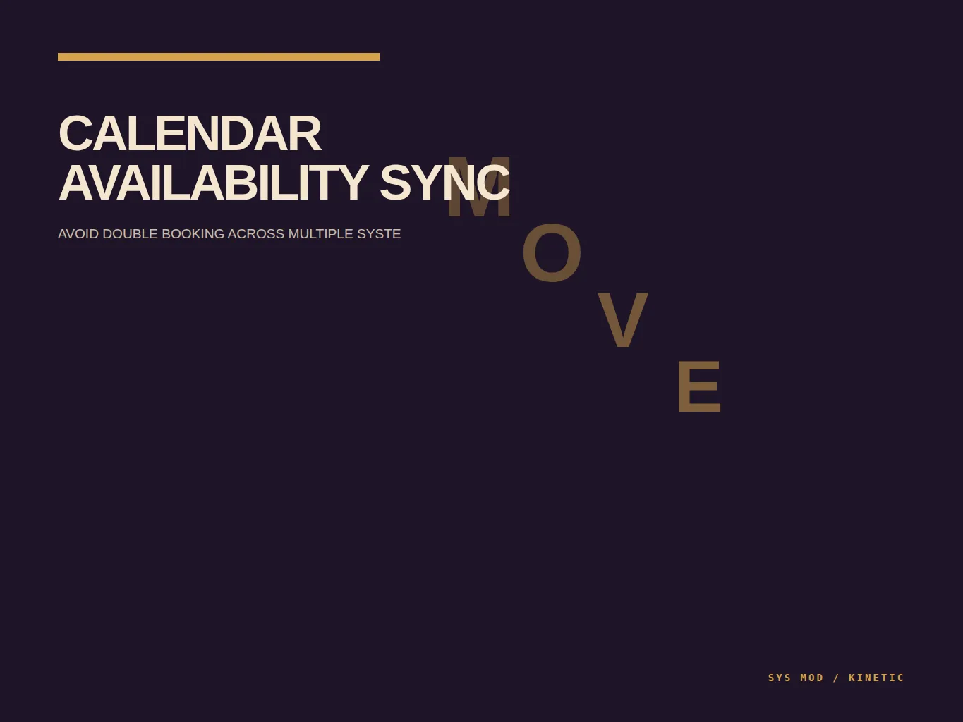 A kinetic typography poster mapping calendar availability, booking locks, and cancellation states across systems