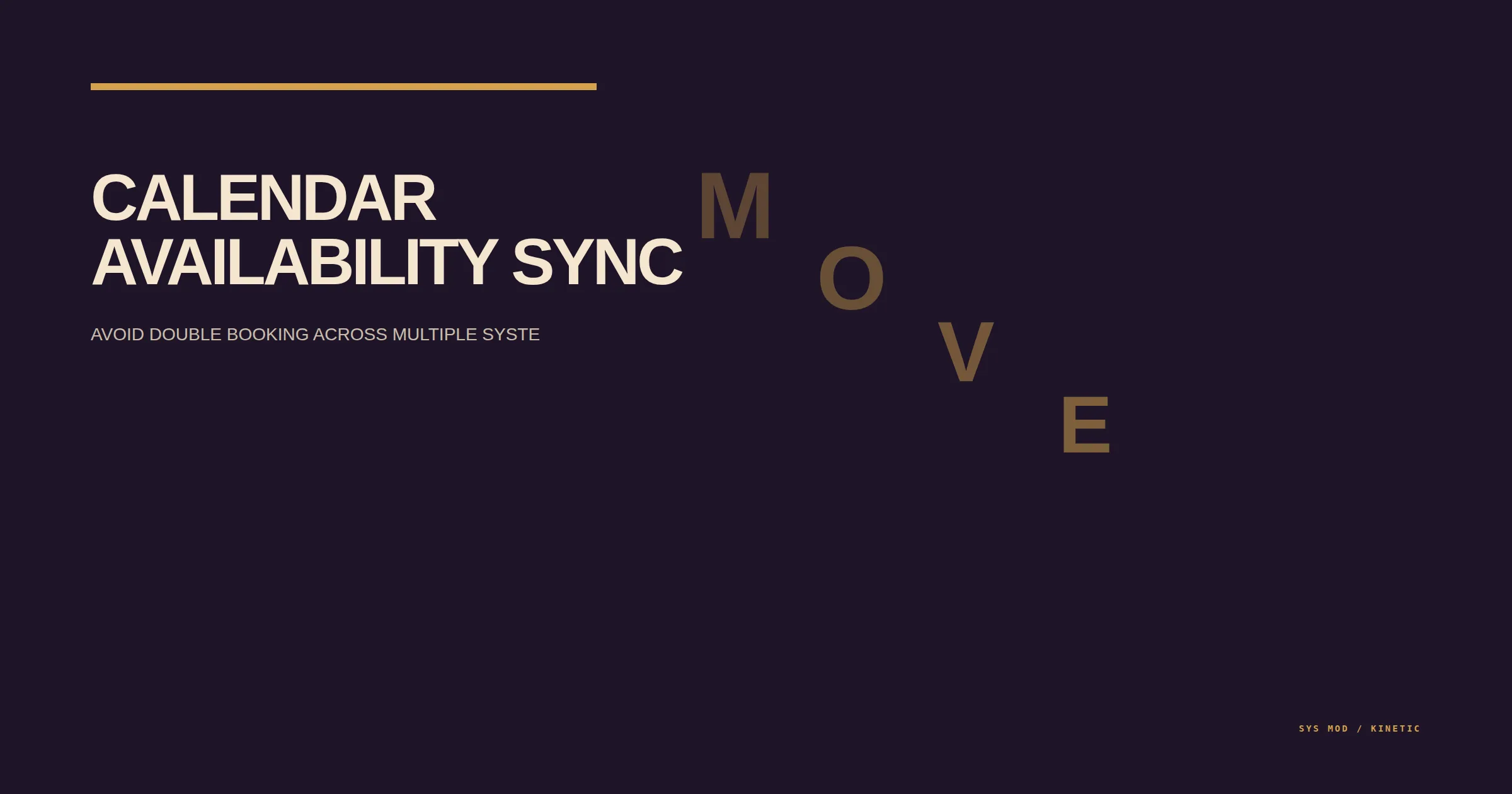 A kinetic typography poster mapping calendar availability, booking locks, and cancellation states across systems