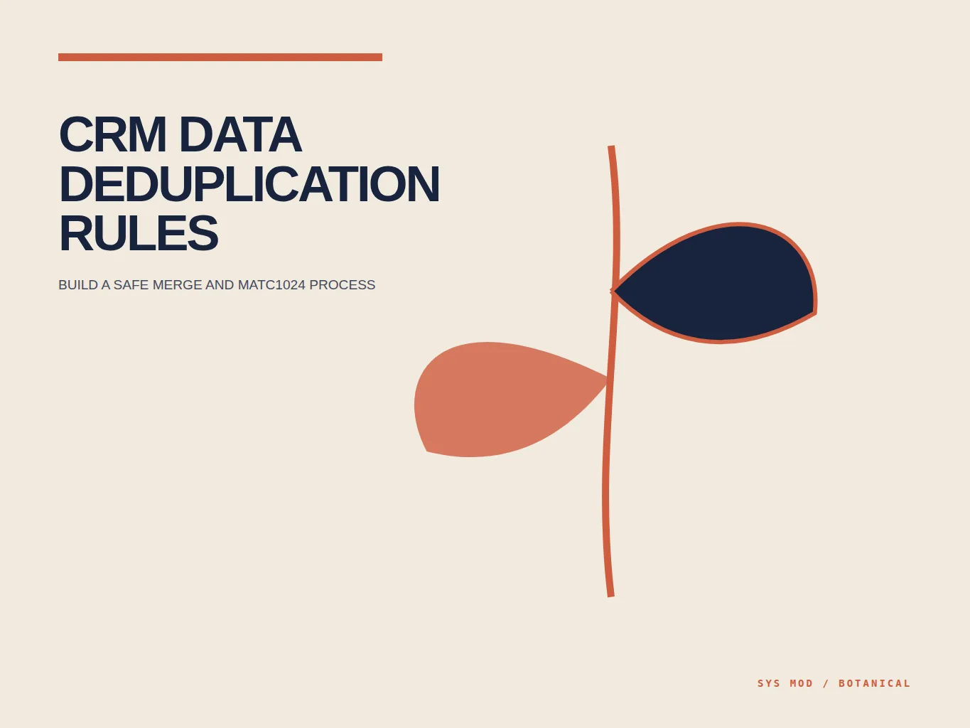 A botanical growth diagram showing duplicate CRM records pruned into one healthy customer data stem