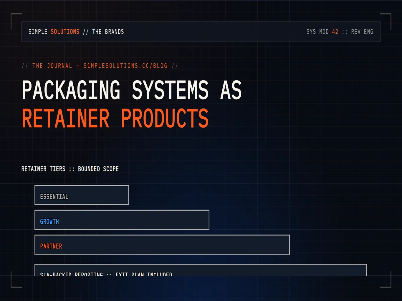 Three-tier recurring systems maintenance and optimization retainer structure with SLA-backed reporting
